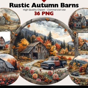 Rustico autunno fienile Clipart Bundle fattoria PNG paesaggio autunnale acquerello campagna Download digitale autunno fienile stampabile fattoria PNG Ranch