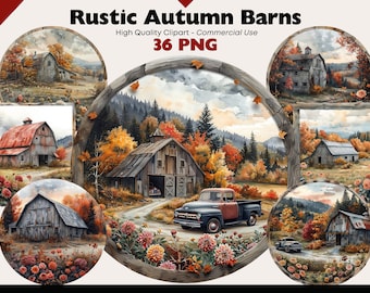 Rústico otoño granero clipart paquete granja PNG otoño paisaje acuarela campo digital descargar otoño granero imprimible granja PNG Rancho