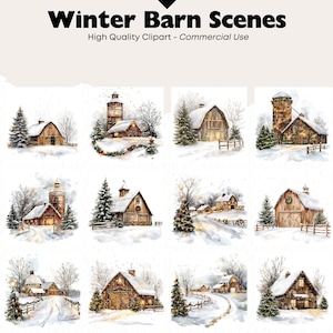 Winter Barn Clipart Bundle Snowy Landscapes Graphics Digital Download ...