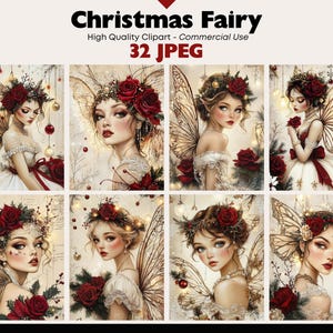 Watercolor Christmas Fairy JPEG Backgrounds Whimsical Winter Scenery Illustrations Instant Download Paper Crafts Junk Journal Scrapbooking