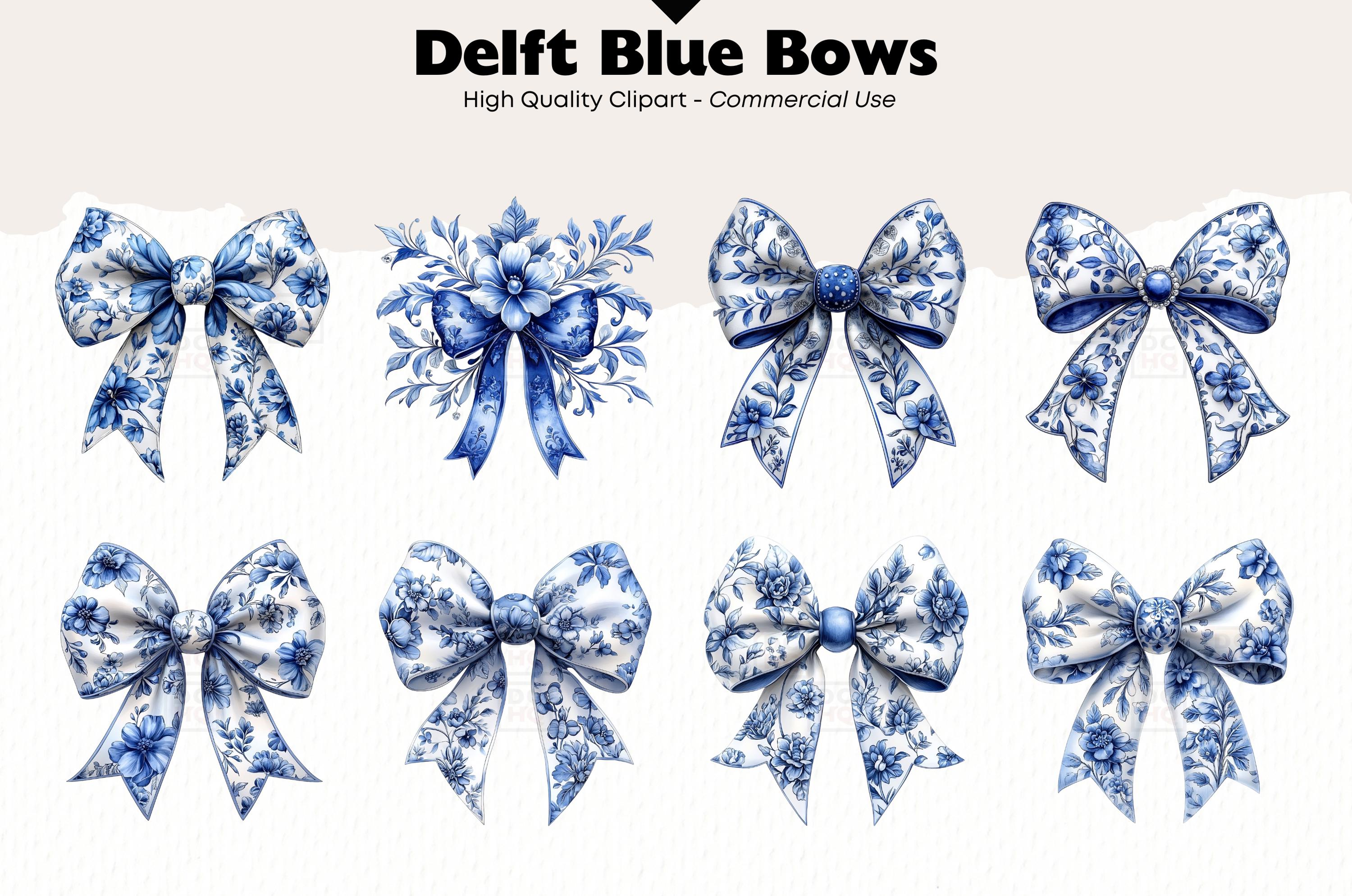 Delft Blue Bow Clipart Bundle | Vintage Blue Delft Style Art | Blue ...