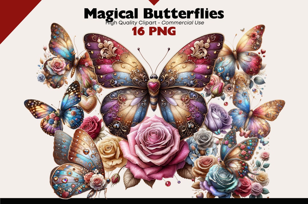 Magical Butterflies Clipart Bundle, Fantasy Butterfly PNG, Sparkly ...