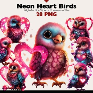 Clipart de pássaros de coração de néon, pássaros vermelhos PNG, ilustrações de aquarela de pássaros do amor, gráficos de pássaros românticos, download digital de passarinho, pássaro rosa PNG