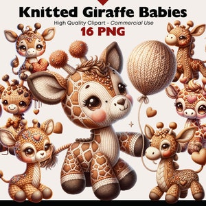 Pacote de clipart de girafa fofa, berçário de girafa de bebê PNG, ilustrações em aquarela de girafa de malha, download digital de girafa de animal de safari PNG