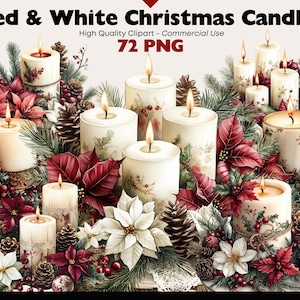 Weihnachtskerzen Clipart Bundle Aquarell Kerze PNG Festliche Urlaub Grafiken Digitaler Download Weihnachten Elemente Papier Handwerk Sammelalbum