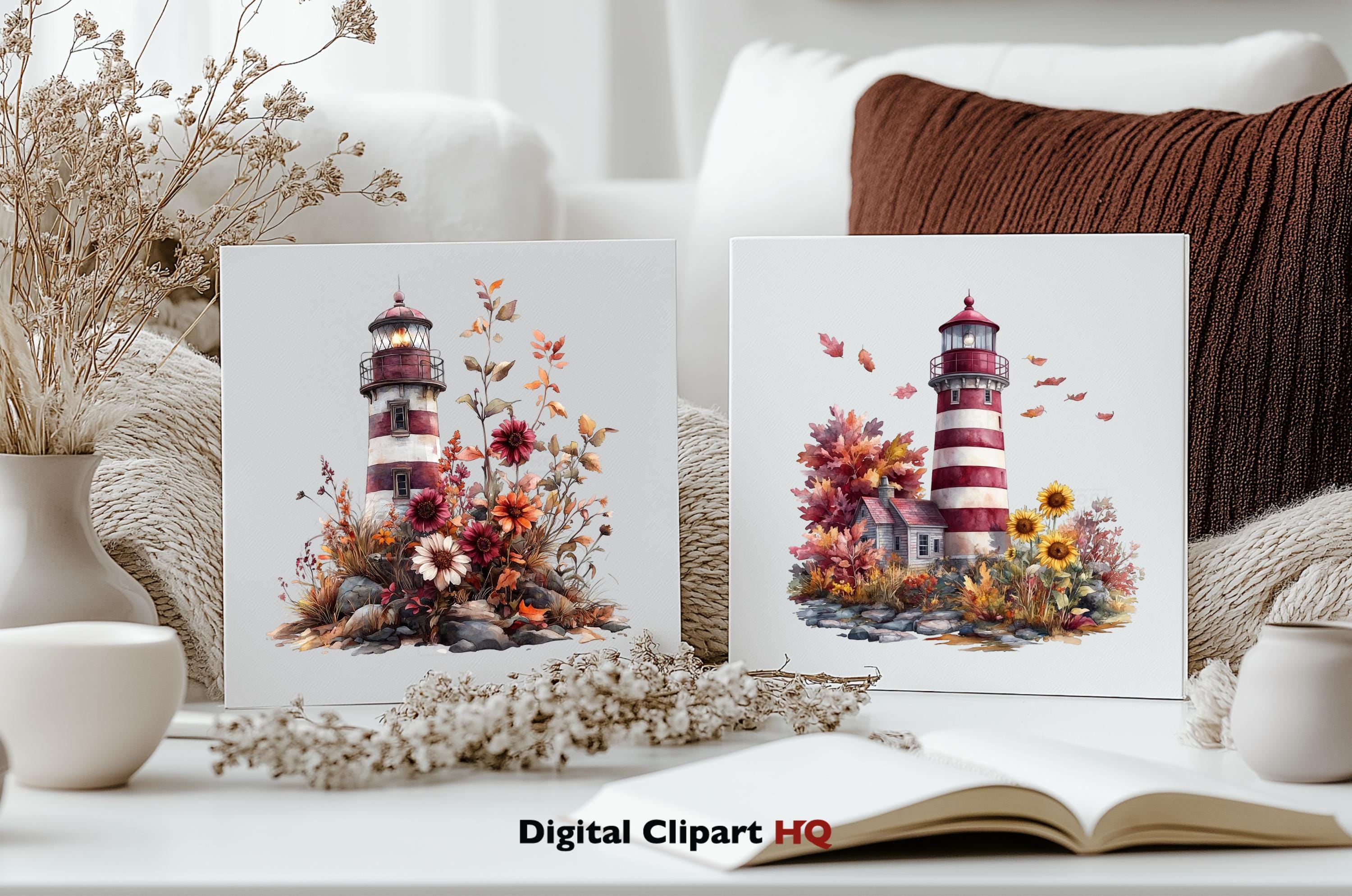 Floral Lighthouse Clipart Bundle Digital Download Autumn Lighthouse PNG ...