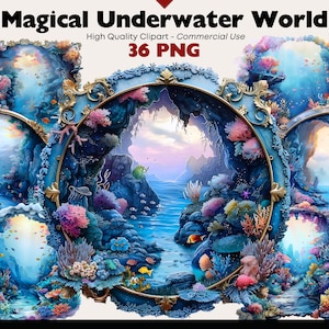 Magical Underwater Clipart Bundle Aquarela Mar Gráficos Digital Download Coral Reef Png Clipart Paper Crafts Magical Ocean Scrapbooking