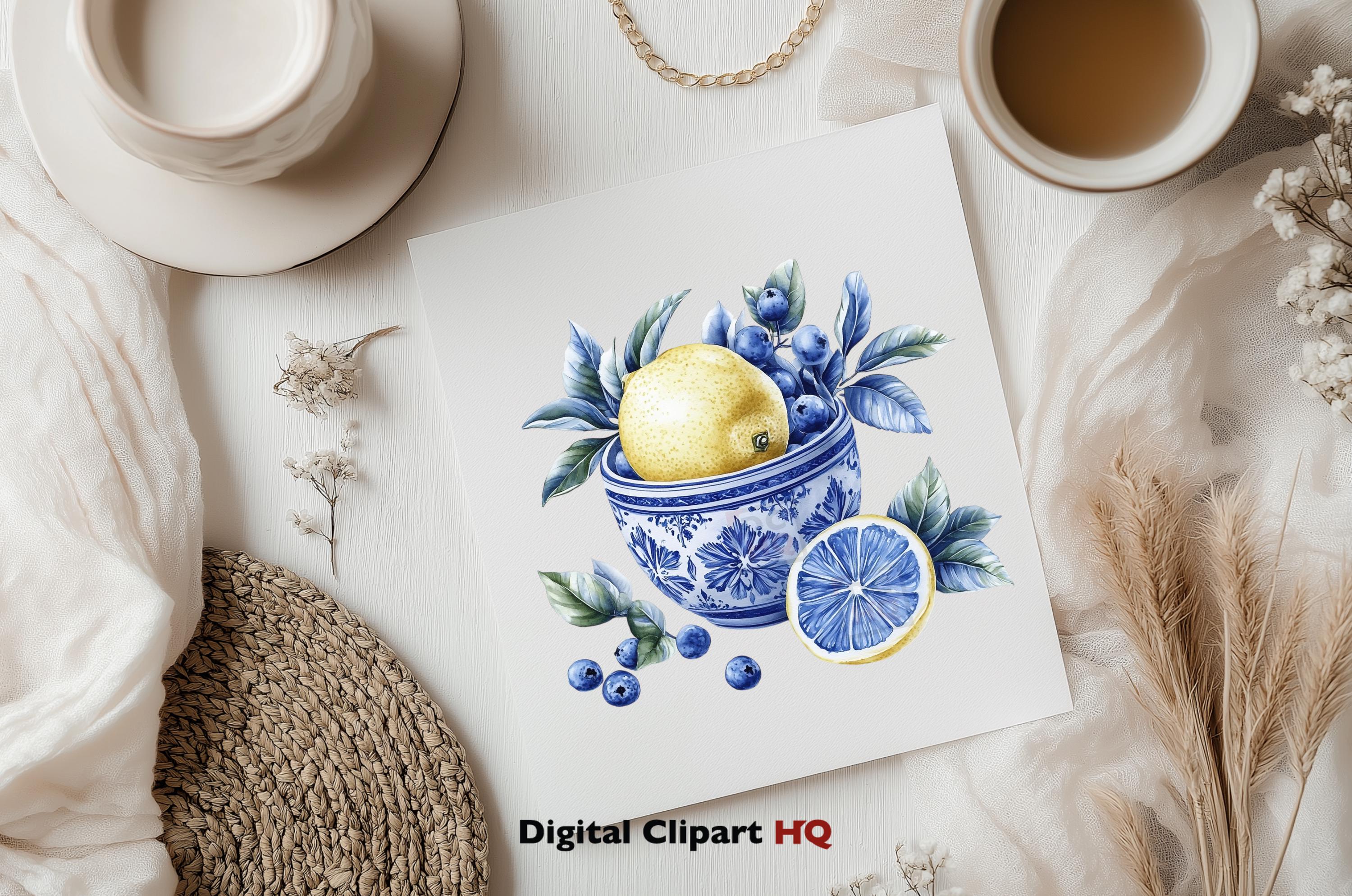 Delft Blue Fruit Clipart Bundle Watercolor Dutch Delft Style PNG ...