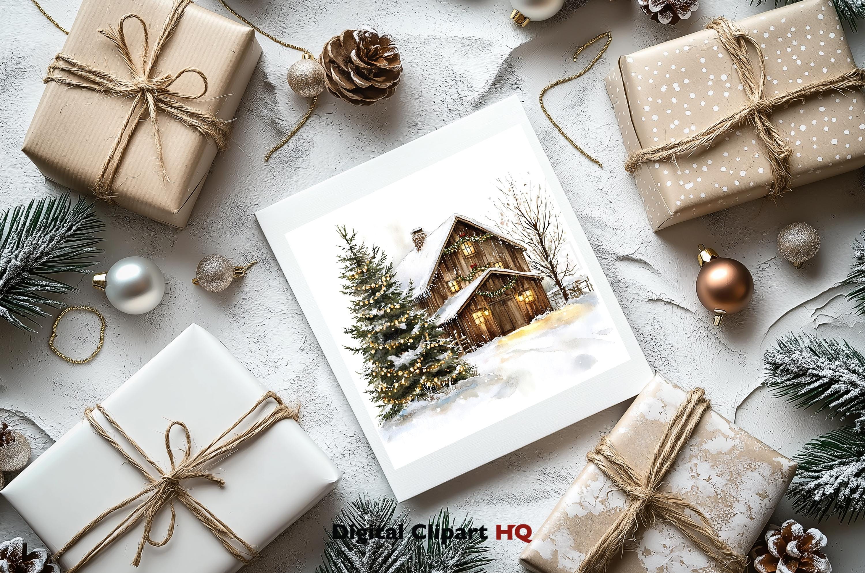 Winter Barn Clipart Bundle Snowy Landscapes Graphics Digital Download ...