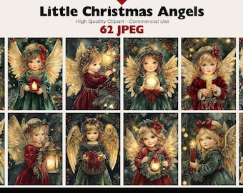 Cute Vintage Christmas Angel JPEG Graphics Christmas Clipart Christmas Illustrations Instant Download Paper Crafts Junk Journal Scrapbooking