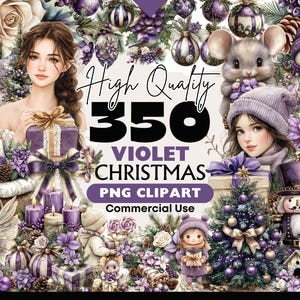 Purple Rustic Winter Christmas Clipart Bundle Digital Download Ornaments PNG