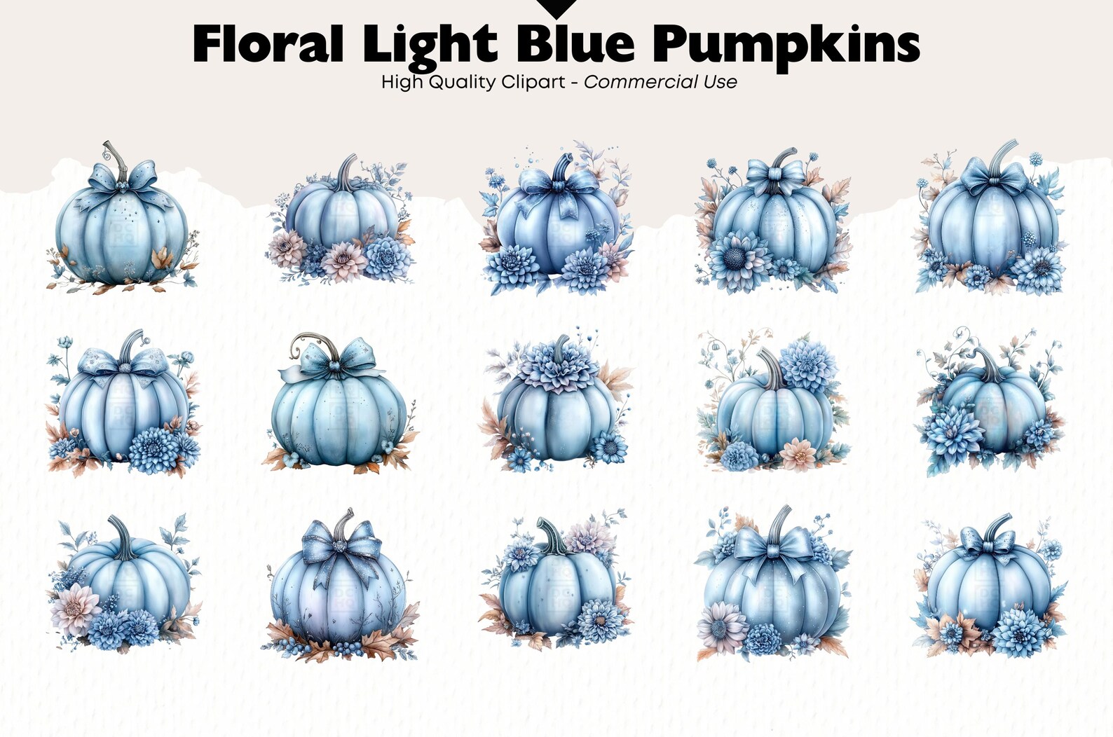 Light Blue Pumpkins Clipart Bundle Autumn Watercolor Png Pumpkin and ...