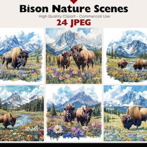 Bison Clipart Bundle Nature Scenes Art Woodland Animals Digital Download Whimsical Forest Spring JPEG Wildlife Graphics Commercial Use