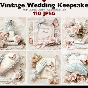 Vintage bruiloft aandenken clipart shabby chic bruids ephemera romantische bruiloft jpeg trouwalbum illustraties scrapbooking papier ambachten