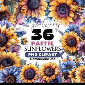Pastell Sonnenblume Clipart Bundle Aquarell Herbst Blume PNG Digital Download Kommerzielle Nutzung Floral Element Grafiken für Scrapbooking Handwerk