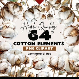 Pacote de clipart de galhos de algodão em aquarela, lindos gráficos de flores boho para convites e artesanato em papel, download digital de algodão PNG