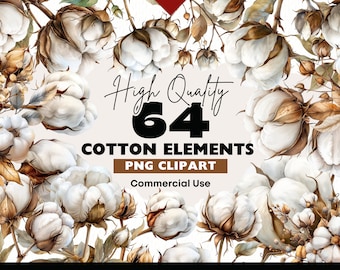 Watercolor Cotton Branches Clipart Bundle,  Beautiful Boho Flower Graphics for Invitations and Paper Crafts, Cotton PNG Digital Download
