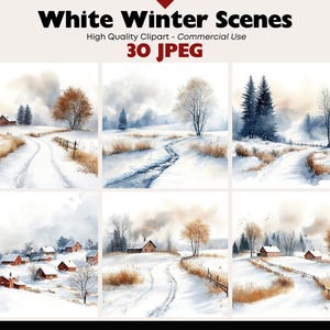 Winter Scenes Clipart Bundle Snowy Landscapes Graphics Digital Download JPEG Holiday Art Watercolor Christmas Village Clipart Commercial Use