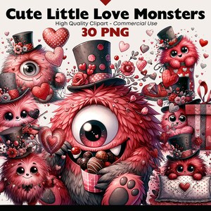 Liebe Monster Clipart Bundle niedlich Valentinstag Aquarell Grafiken digitaler Download Liebe PNG Valentinstag Valentinstag Clipart Papier Handwerk Scrapbooking