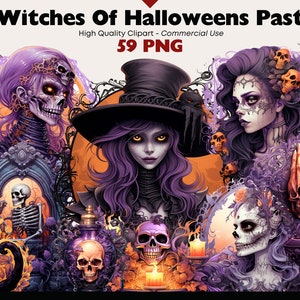 Halloween Hexe Clipart Bundle, Zombie Hexe PNG, Gruselige Aquarell Clipart, Hexen Grafiken, Papiermodelle, Scrapbook, Witchy Halloween PNG
