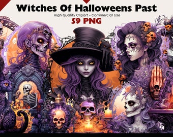 Halloween Witch Clipart Bundle, Zombie Witch PNG, Scary Watercolor Clipart, Witches Graphics, Paper Crafts, Scrapbook, Witchy Halloween PNG
