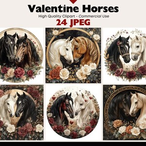 Valentines Day Horses Clipart Bundle Romantic Farm Animal Graphics Digital Download Pastoral Scenes Valentines Farmhouse JPEG Commercial Use