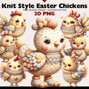 Tricot Style poulet Clipart, bébé poulet en tricot PNG, oeuf de Pâques aquarelle, numérique PNG en tricot coq, fil Texture coq graphique