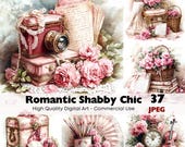 Shabby Chic Clipart, Romantic Vintage Floral Elements, Pink Roses Decor, Junk Journal Art, JPEG Digital Images