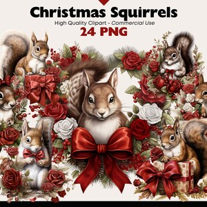 Süßes Weihnachts-Eichhörnchen-Clipart-Paket, Aquarell-Eichhörnchen-PNG-Illustrationen, süßes Weihnachts-Druckbares, digitaler Download Weihnachten PNG
