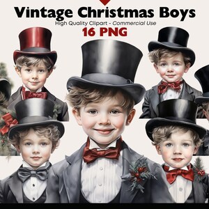 Vintage Christmas Boys Clipart Bundle, Victorian Watercolor Christmas PNG , Retro Holiday Gentleman, Classic Christmas Kids Graphics