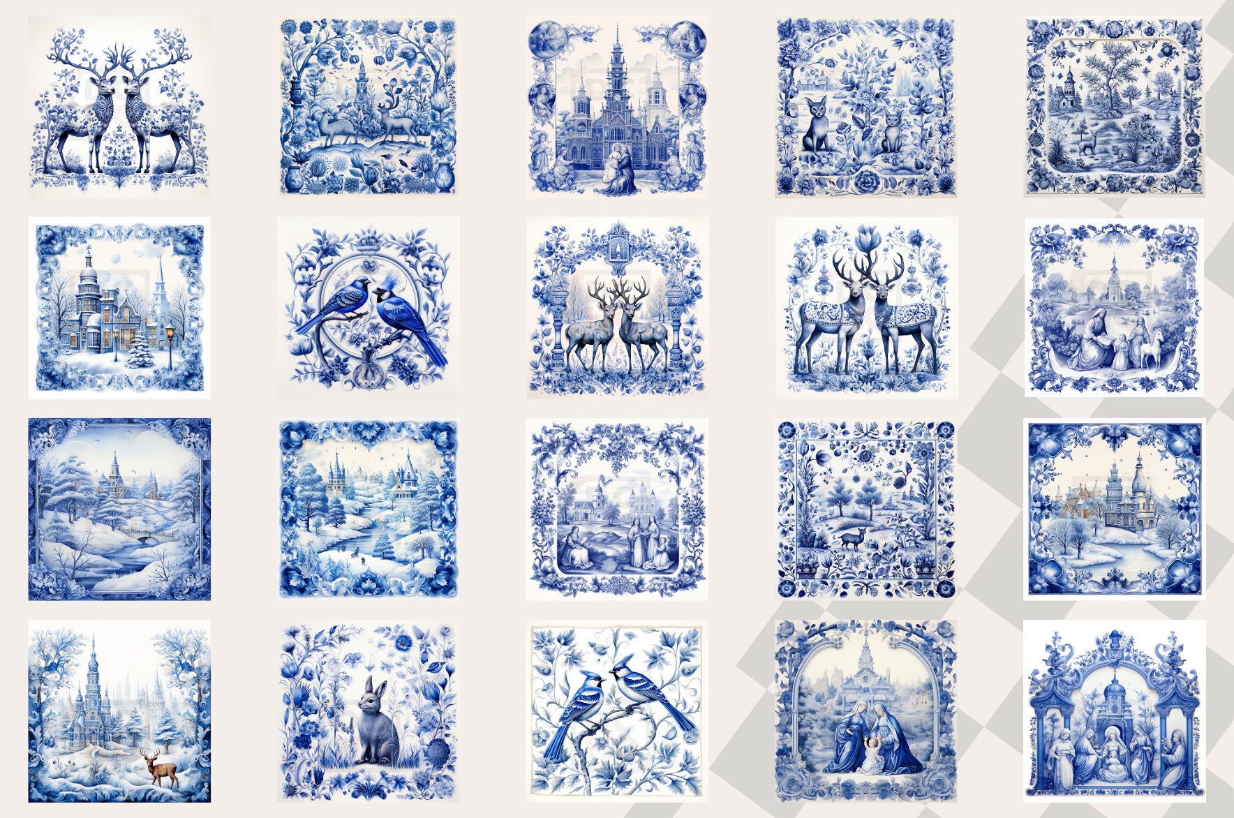 Christmas Delftware Big Clipart Bundle, Vintage Blue Delft Style ...