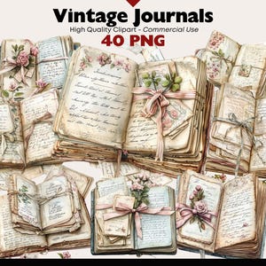 Libro vintage PNG Clipart Uso comercial Páginas de diario Shabby Chic Gráficos Descarga digital Acuarela Papel Manualidades Diario basura Álbum de recortes