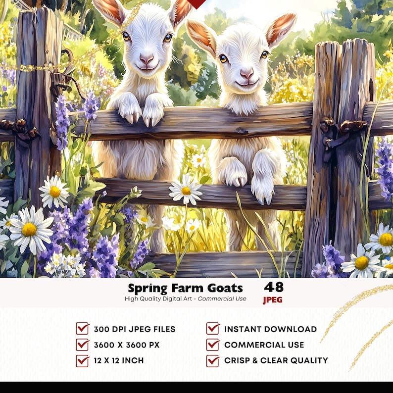 JPEG Watercolor Spring Goat Clipart Set, Printable JPG Farm Goats ...