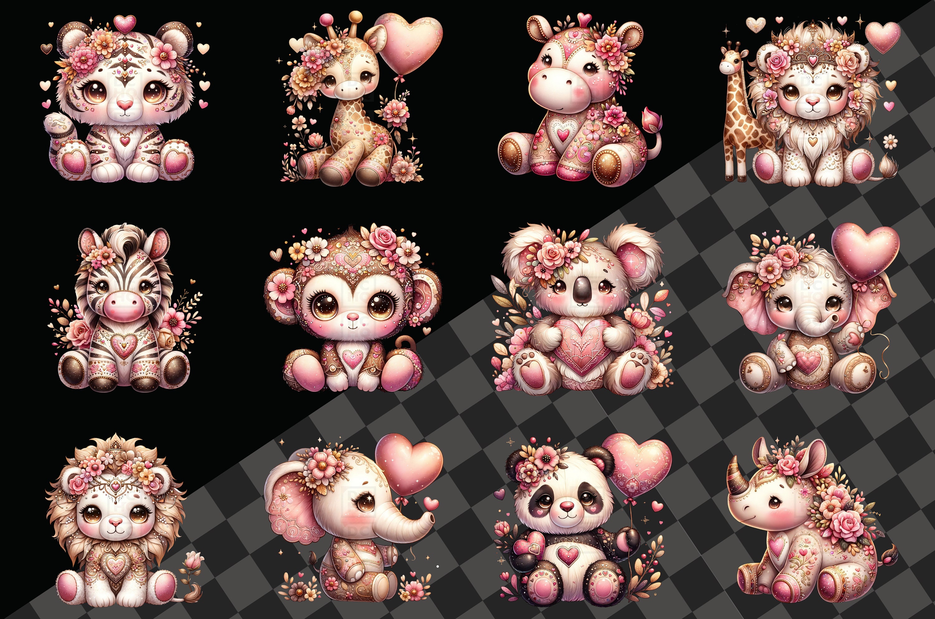 Pink Safari Plush Animal Clipart, Tropical Animal PNG, Watercolor ...