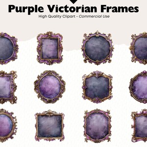 Puede incluir: Doce marcos victorianos morados con detalles dorados. Los marcos son de diferentes formas y tama&ntilde;os, y todos est&aacute;n decorados con detalles intrincados. Los marcos son perfectos para agregar un toque de elegancia a cualquier decoraci&oacute;n del hogar.