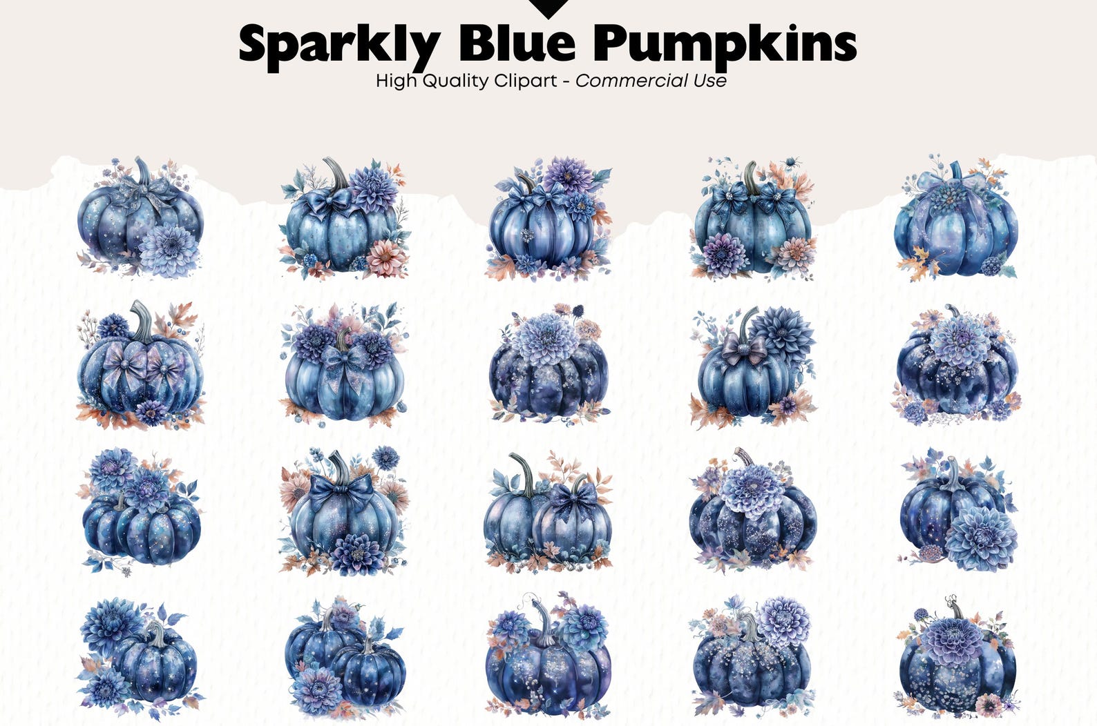 Sparkly Blue Pumpkins Clipart Bundle Autumn Watercolor Png Pumpkin and ...