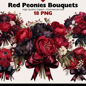 Peonies Bouquet Clipart Bundle, Red Peonies PNG, Flowers Images, Red Bouquet PNG, Floral Arrangement Graphics, Beautiful Red Floral Digitals
