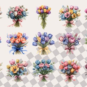 Tulip Bouquet Clipart Bundle, Spring Flowers PNG, Watercolor Tulip Bouquet PNG, Digital Floral Printable Art, PNG Easter Bouquets Graphics image 4