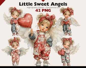 Little Sweet Angels PNG Clipart, Vintage Baby Angel Girl Illustrations, Baptism Angel Art, Religious Angel PNG, Commercial Use