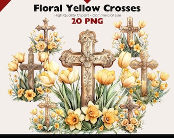 Floral Cross Clipart Bundle Vintage Cross PNG Religious Graphics Watercolor Christian PNG Paper Crafts Digital Download Holy Scrapbooking