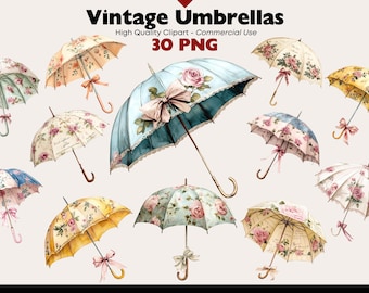 Vintage Umbrella Clipart Bundle Beautiful Floral Keepsake PNG Graphics for Wedding Invitations Scrapbooking Paper Crafts and Journals