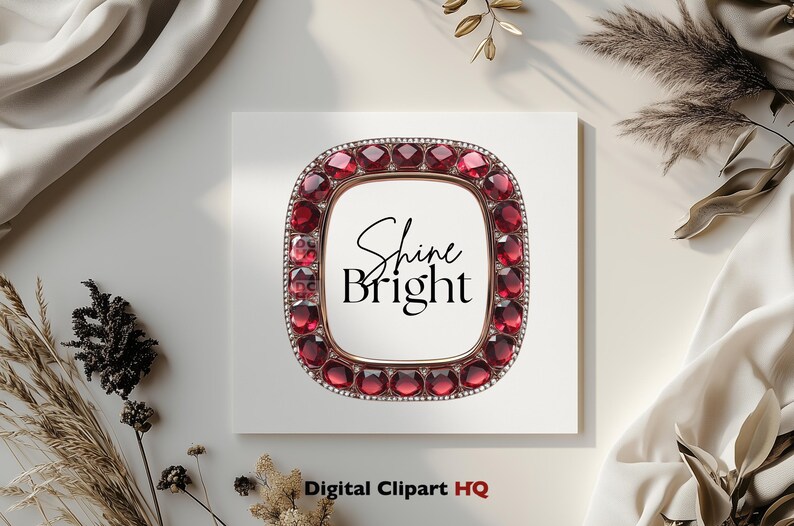 May include: A square frame with a red gemstone border and the text "Shine Bright" inside. The frame is on a white background.