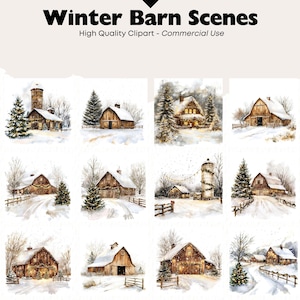 Winter Barn Clipart Bundle Snowy Landscapes Graphics Digital Download ...