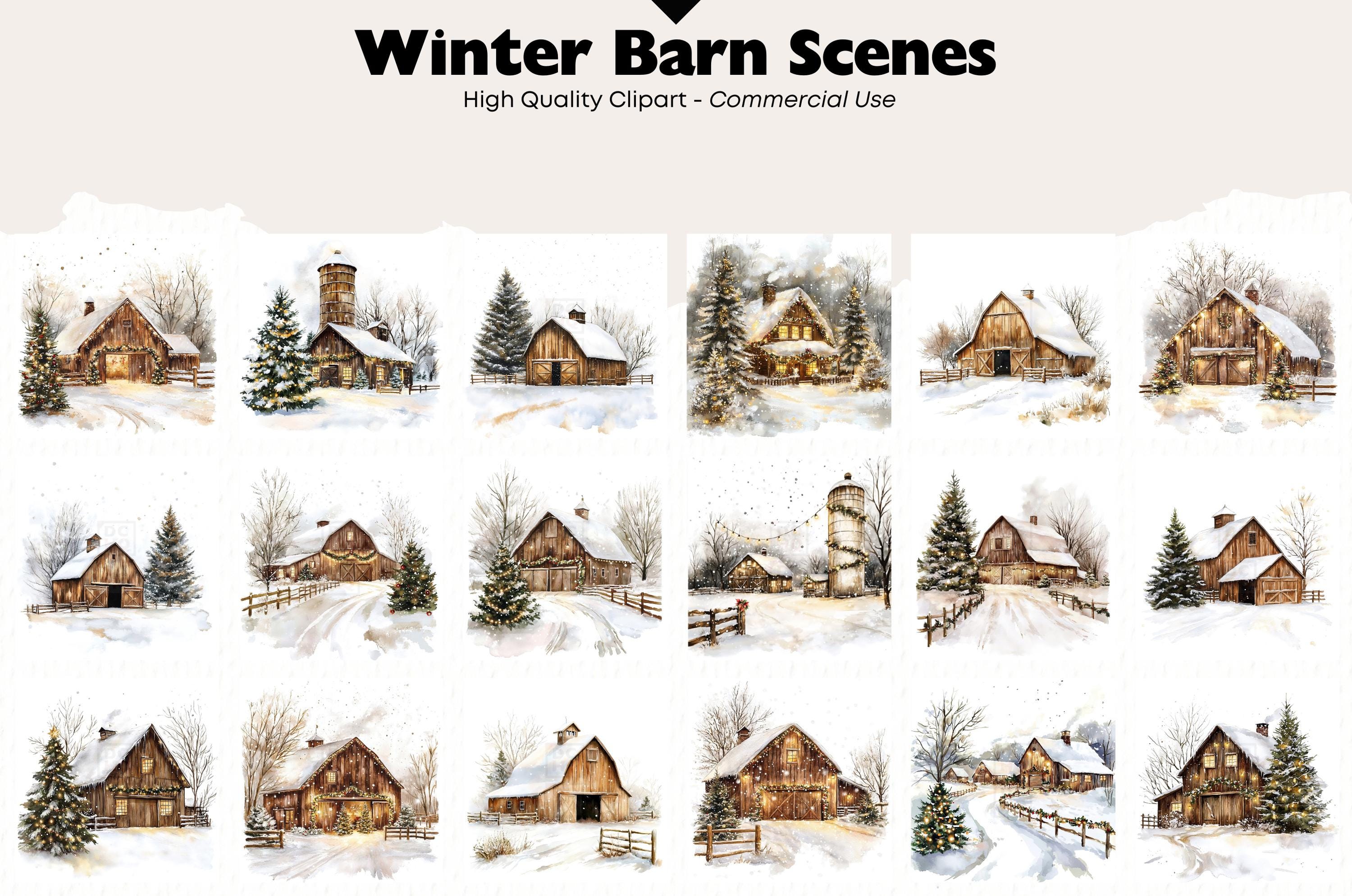 Winter Barn Clipart Bundle Snowy Landscapes Graphics Digital Download ...