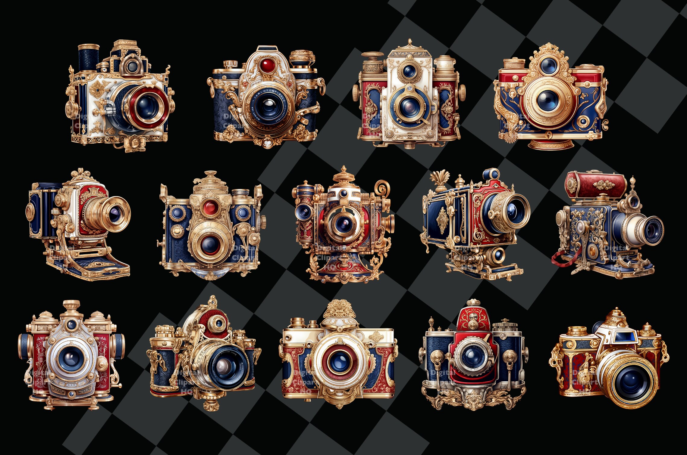Vintage Camera Clipart Bundle Gold Retro PNG Steampunk Camera Chic ...
