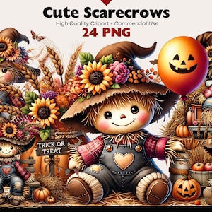 Cute Scarecrow Clipart Bundle Autumn Watercolor Graphics Scarecrow PNG Printable Pumpkin Patch Clipart Digital Download Thanksgiving Png