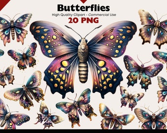 Butterfly Clipart Bundle, Butterfly PNG, Watercolor Butterflies Illustrations, PNG Moth Digital Download, Scrapboook Butterfly Graphics