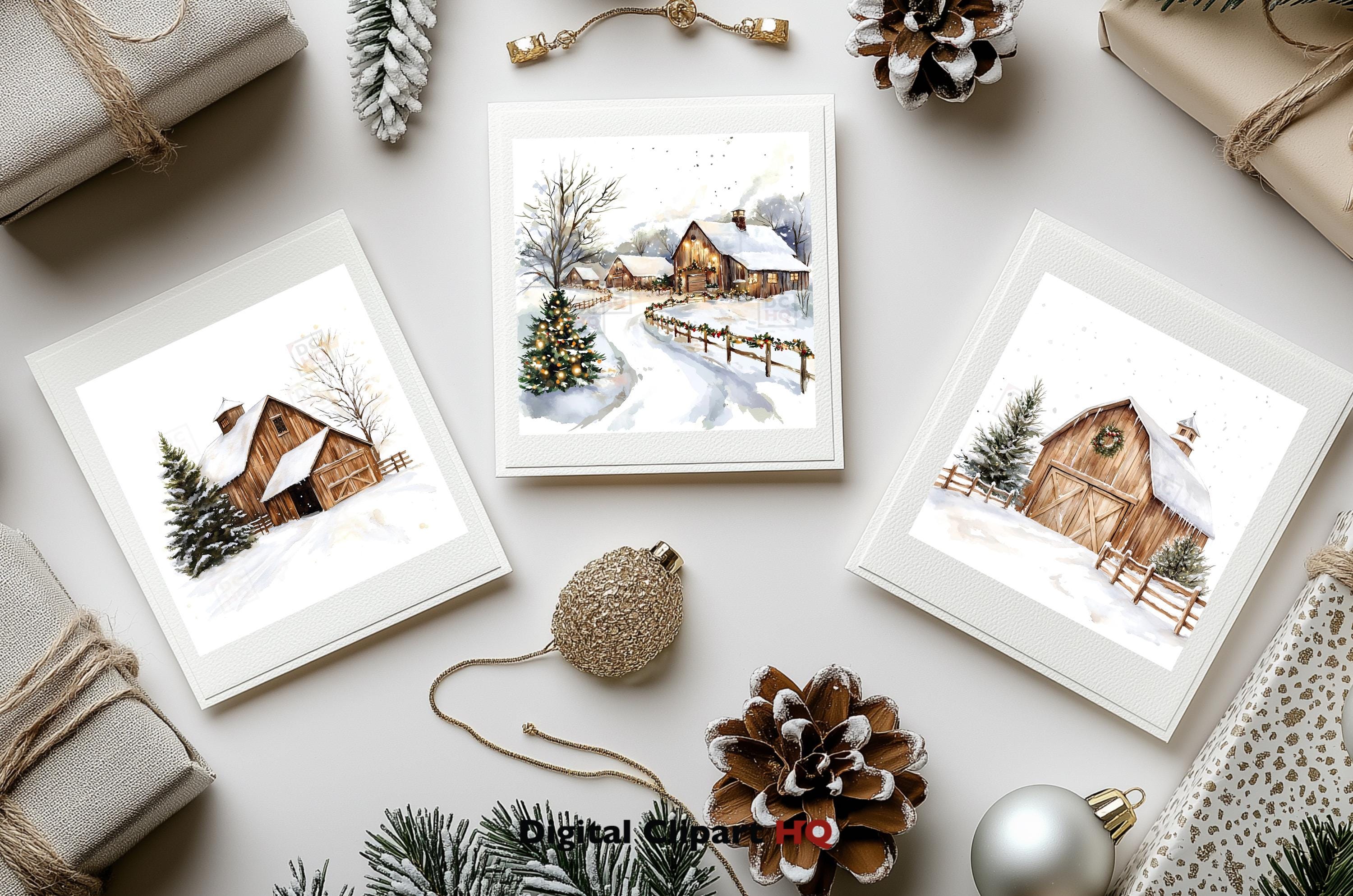 Winter Barn Clipart Bundle Snowy Landscapes Graphics Digital Download ...