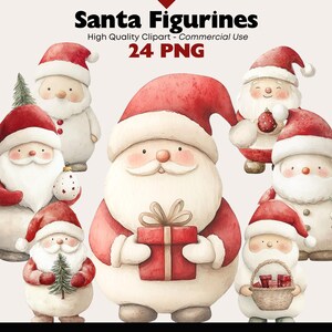 24 kleine Weihnachtsmann Figuren Clipart Rot Weihnachten Dekor Grafiken Süße Weihnachtsmann Yuletide Digitaler Download PNG Aquarell Weihnachten Clip Art