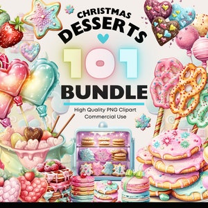 Pastel Christmas Dessert PNG Clipart Bundle, Watercolor Pastel Christmas Sweets PNG, Pink Christmas Cookie Graphics, Neon Holiday Desserts